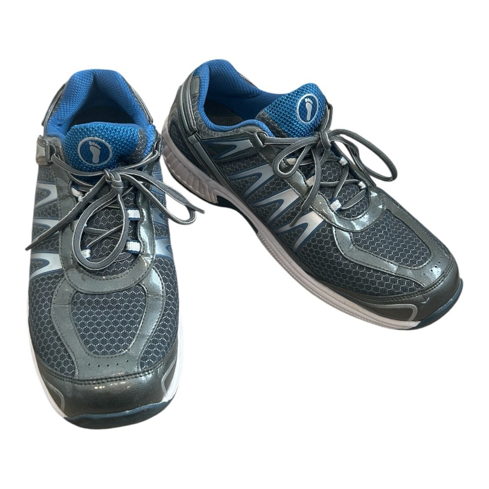 Orthofeet 672 Sneaker Shoes Sprint Tie-Less BioFit Orthotic Gray/Blue Mens 14D